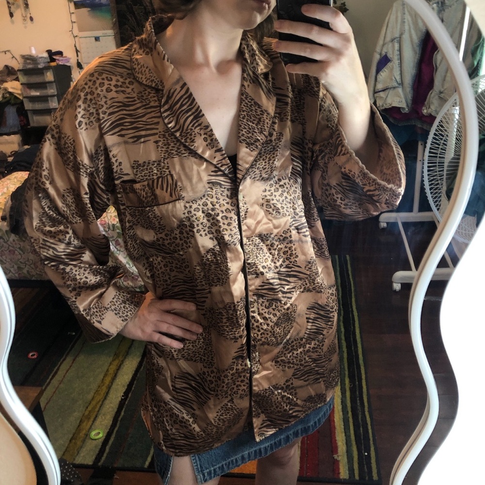 Brown and black silk satin pajama kimono robe - Picture 3 of 8